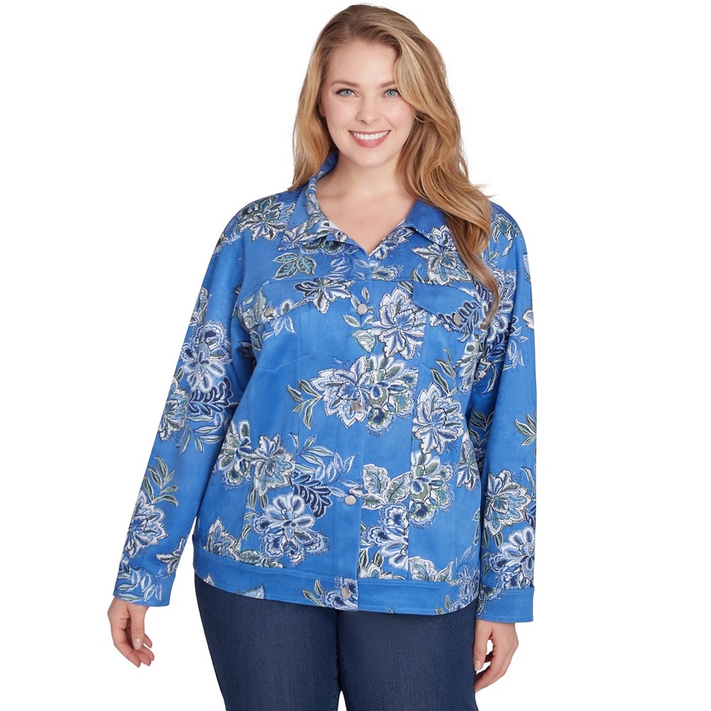 Alfred Dunner Floral Blue Microfiber Women's Jacket